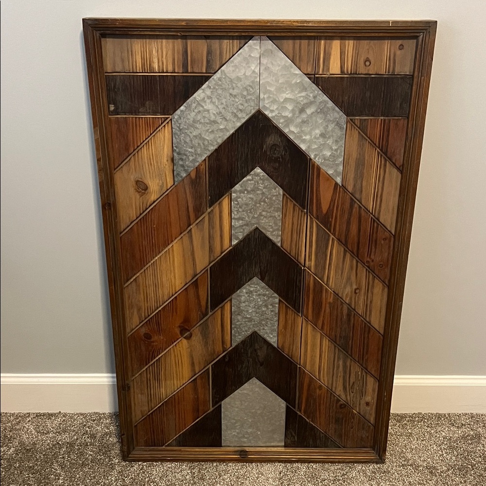 Rustic Chevron Wood and Metal Wall Art